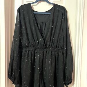Black with Silver Sparkles Long Sleeve Romper